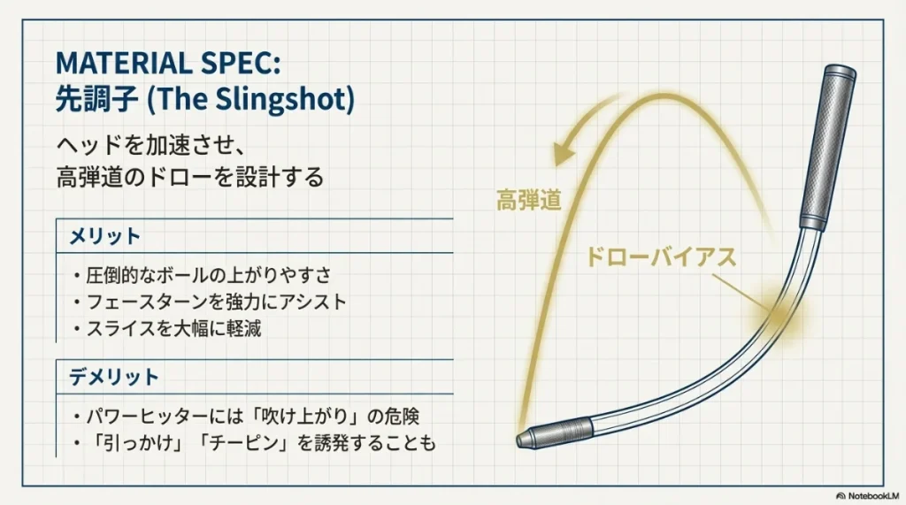 先調子（スリングショット）のメリット（高弾道・ドロー）とデメリット（吹け上がり・チーピン）のまとめ 。