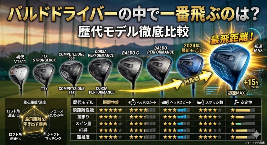 バルドドライバーの中で一番飛ぶのは？歴代モデル徹底比較