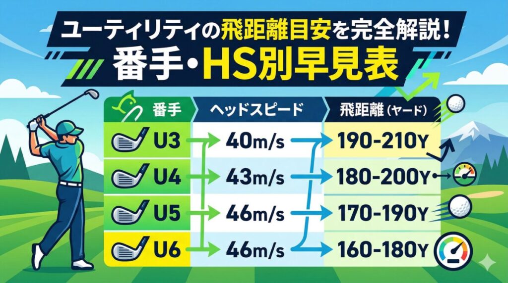 ユーティリティの飛距離目安を完全解説！番手・HS別早見表