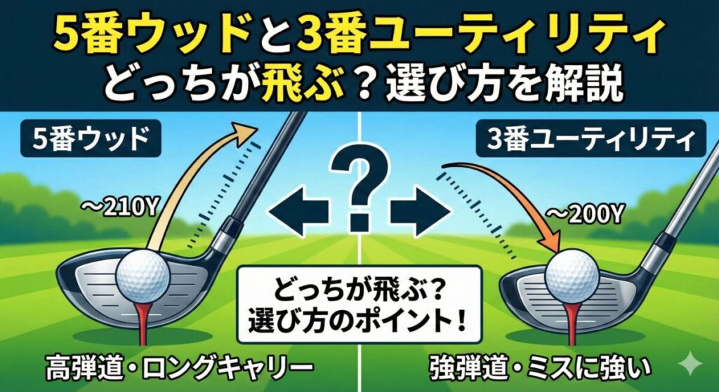 5番ウッドと3番ユーティリティどっちが飛ぶ？選び方を解説