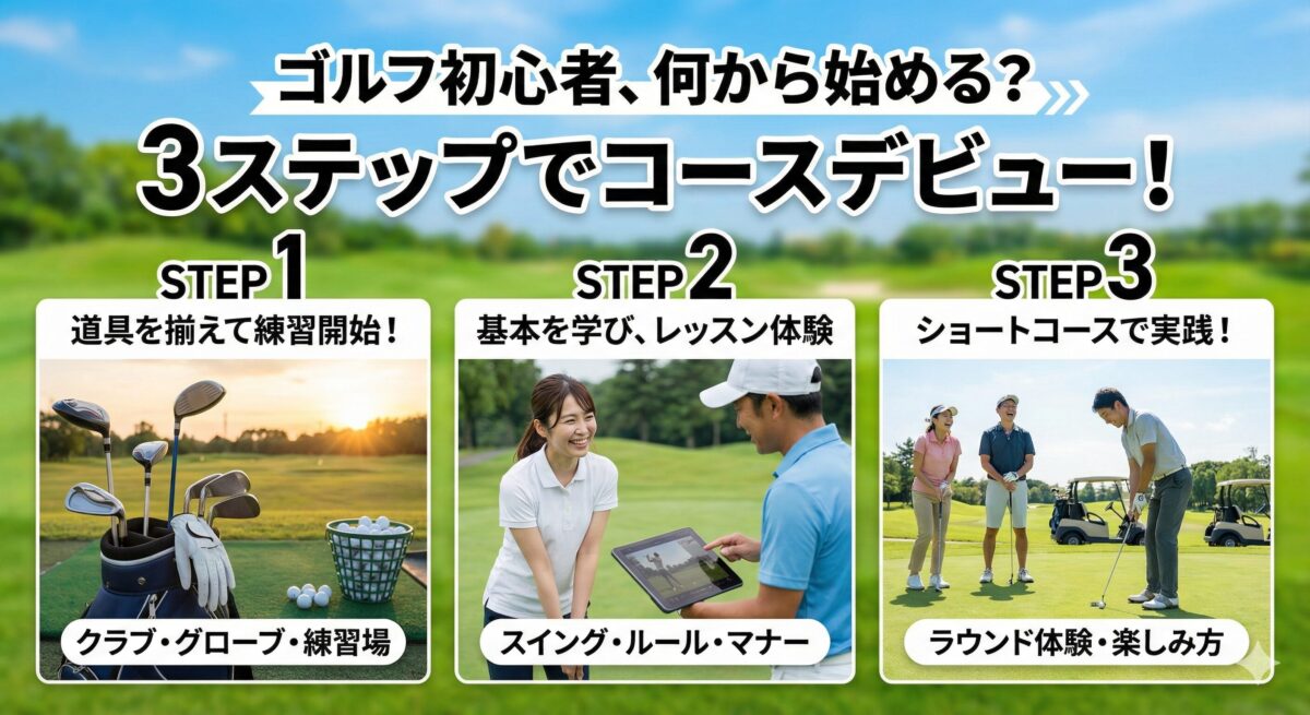 ゴルフ初心者、何から始める？3ステップでコースデビュー！