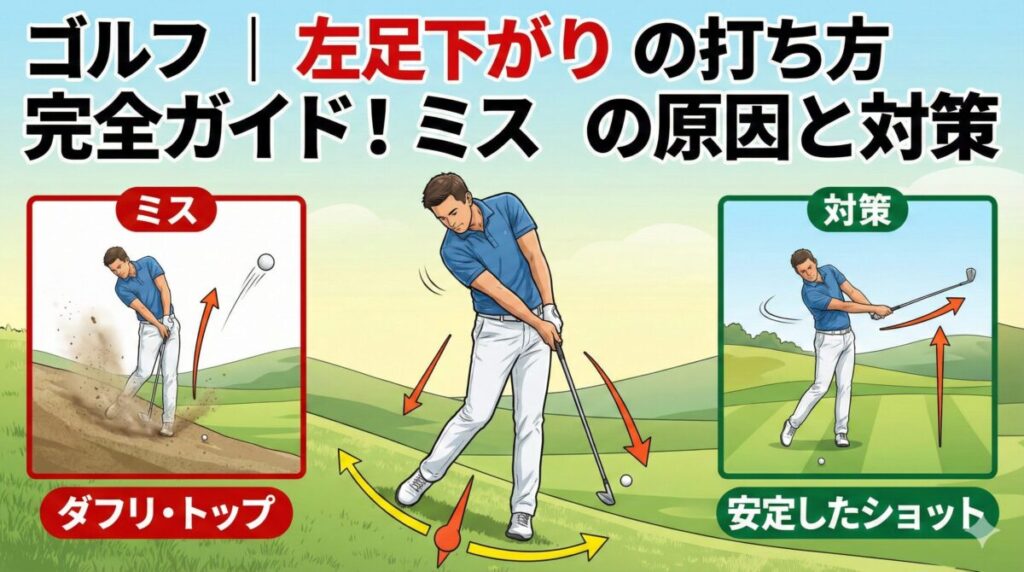 ゴルフ｜左足下がりの打ち方完全ガイド！ミスの原因と対策