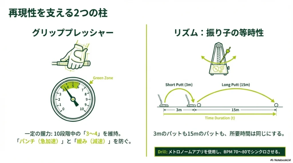 グリッププレッシャーの適正値（10段階中3-4）とメトロノームを使ったリズム維持のドリル